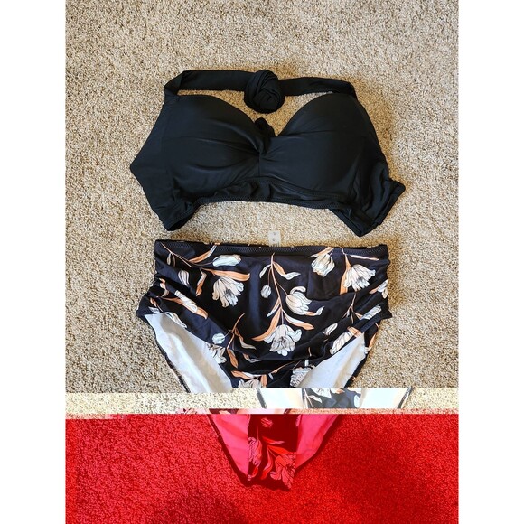 Tempt Me Other - Tempt MeWomens Vintage Swimsuit Pure Black Retro Halter Ruched High Waist Sz XL